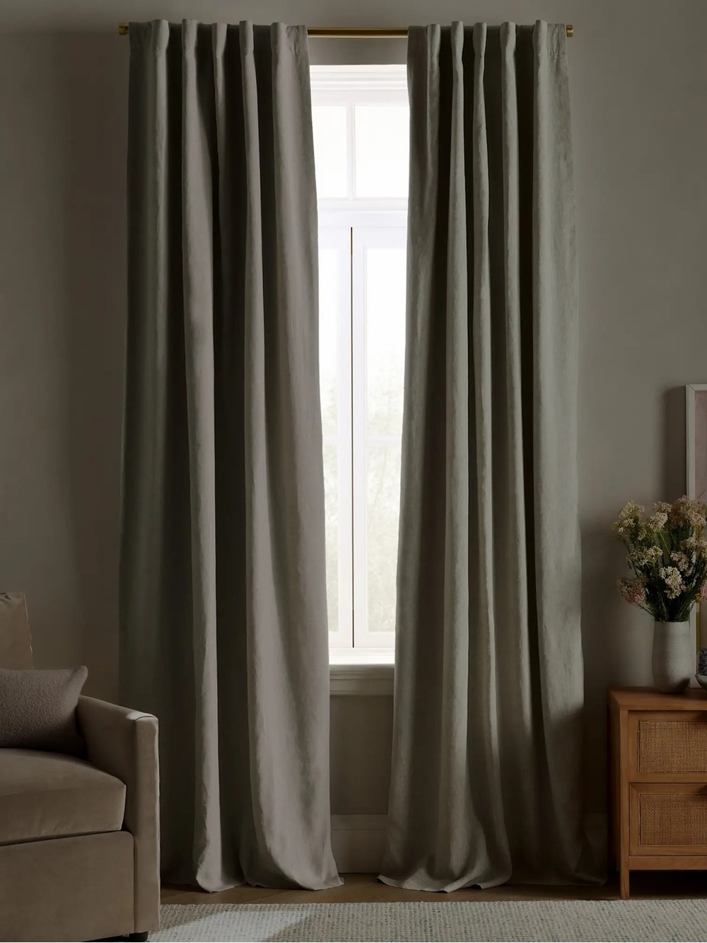 Quince 96x96 European Linen True Blackout Curtain in Sage